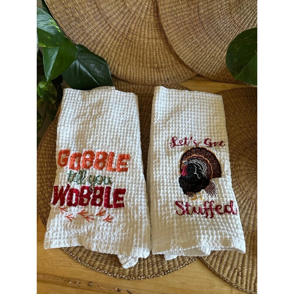 Two Thanksgiving kitchen towels